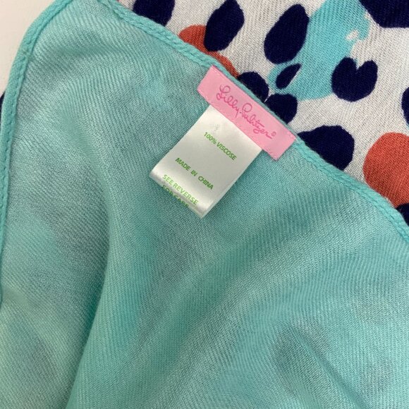 New Lilly Pulitzer Lillian Scarf Bright Navy Leopard Get Spotted Wrap Cover Up - Picture 16 of 16